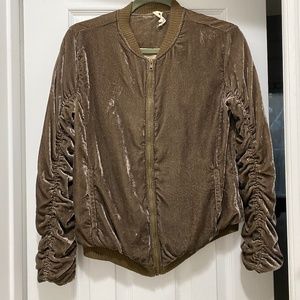 TeeBerry &‎ Weave Satin Brown Velvet Ruched Jacket, XS